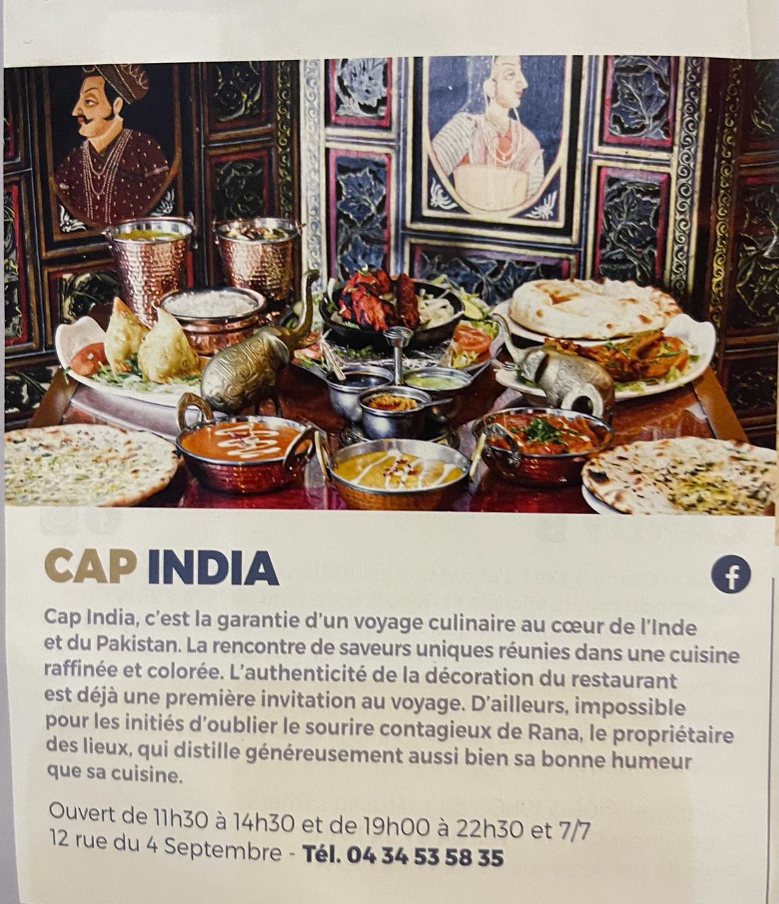 Cap India Restaurant Indien Agde Restaurant CAP INDIA Cite Dans Le Journal Local